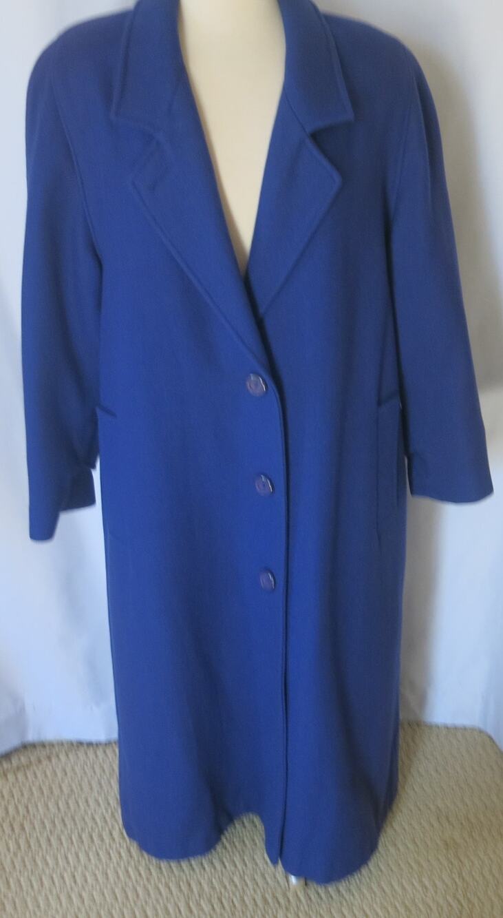 VINTAGE MISS NEW YORKER 70's Full Length Wool Coat Buttons Blue L/XL*Grandma
